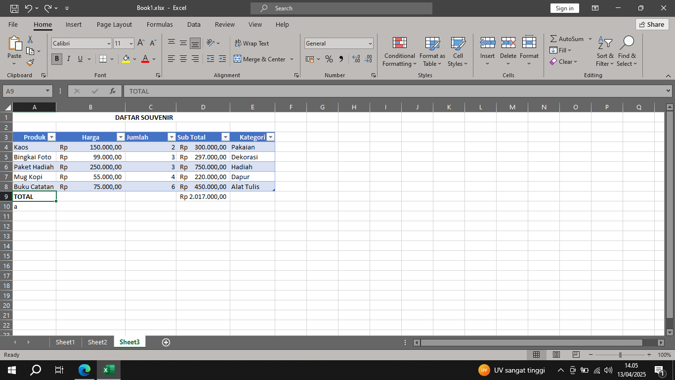  hasil perhitungan menggunakan tabel terstruktur