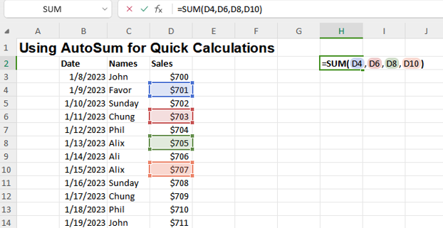 Hasil pada penggunaan AutoSum