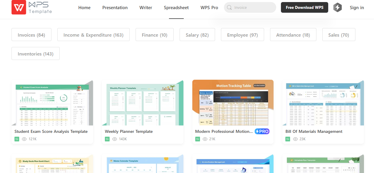 Tampilan template pada WPS Office