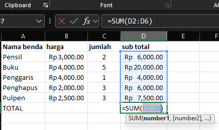 Penggunaan alt pada rumus penjumlahan Excel