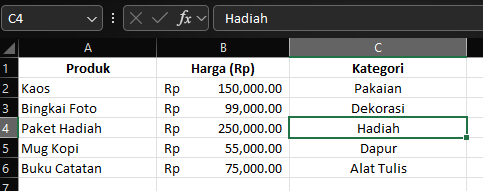  Contoh data Microsoft Excel