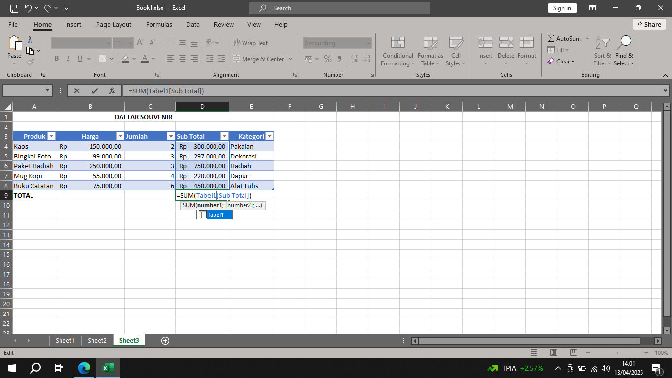 menghitung data menggunakan tabel terstruktur