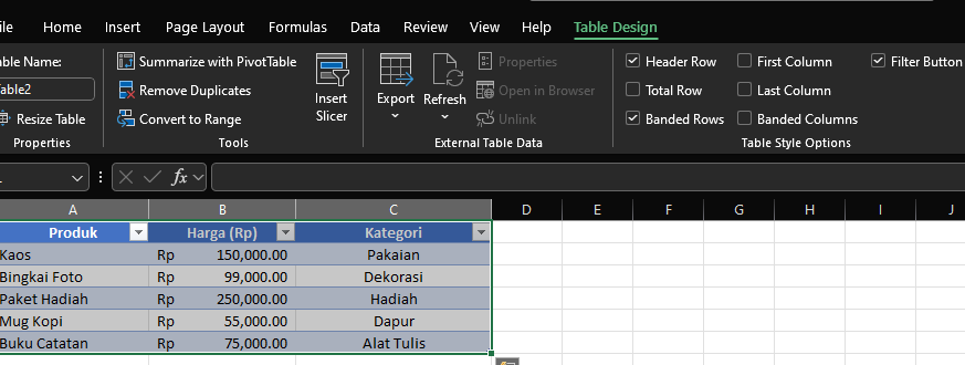 Cara membuat tabel di Excel