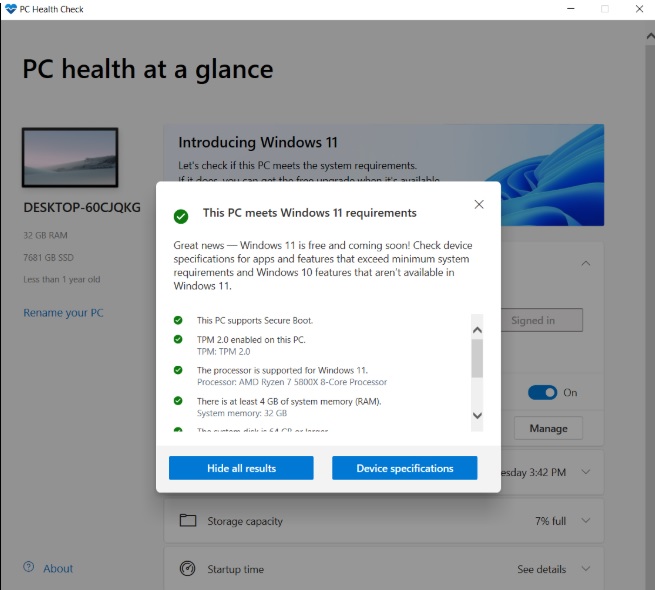 PC meets the requirements for Windows 11