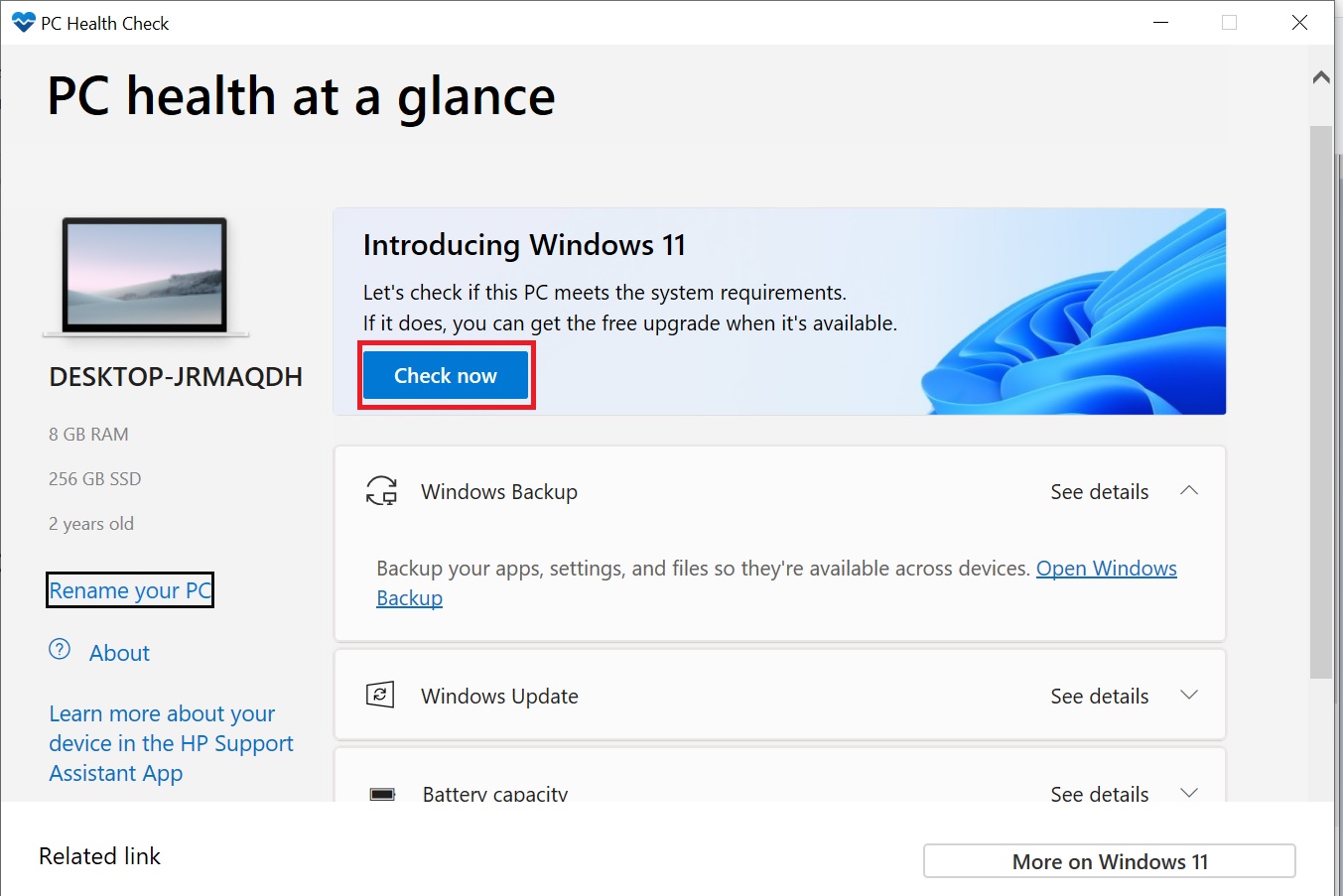 Check your PC for Windows 11