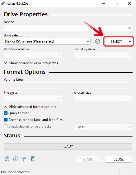 Select the downloaded iso file