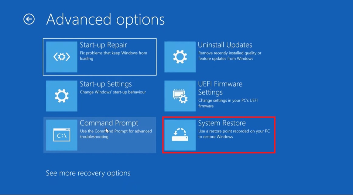 Select the System Restore option