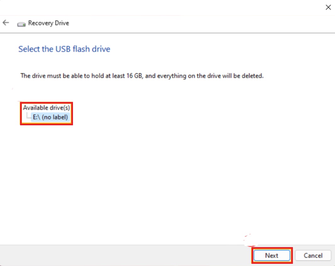 Select the USB flash drive