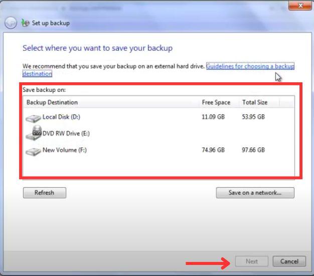 Selecting a Backup Location