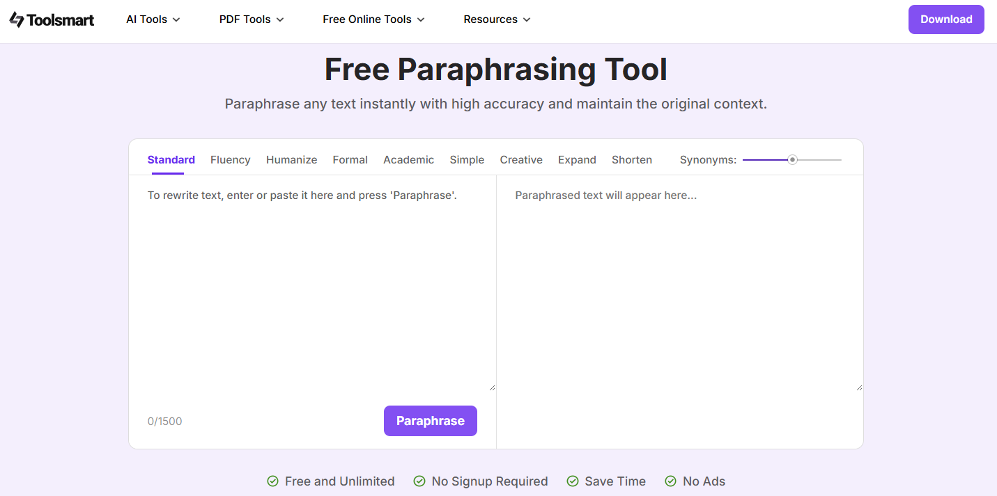Toolmart Paraphrasing Tool