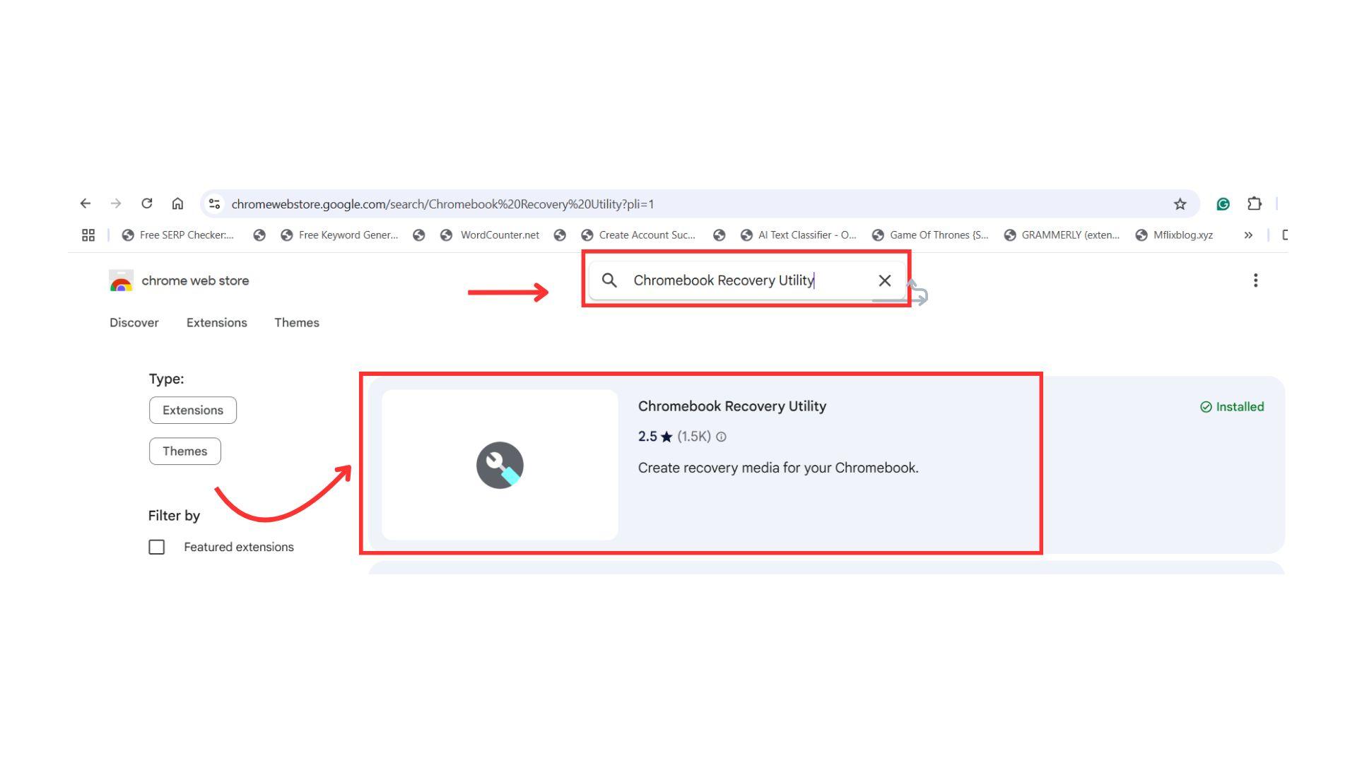  Search for Chrome Recovery Utility