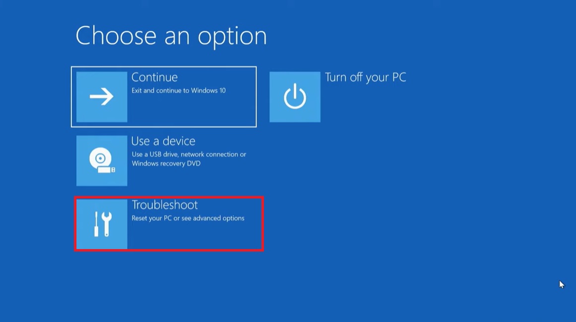 Select the Troubleshoot option