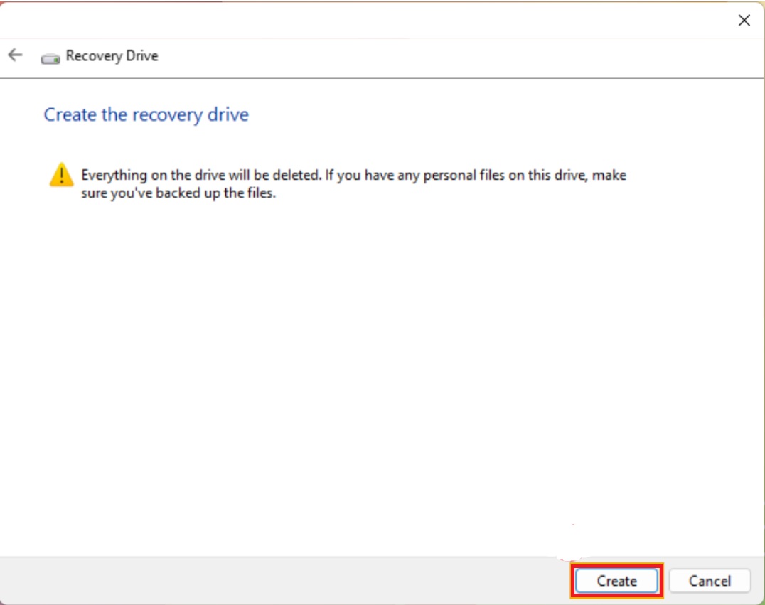 Click the Create button to start the process