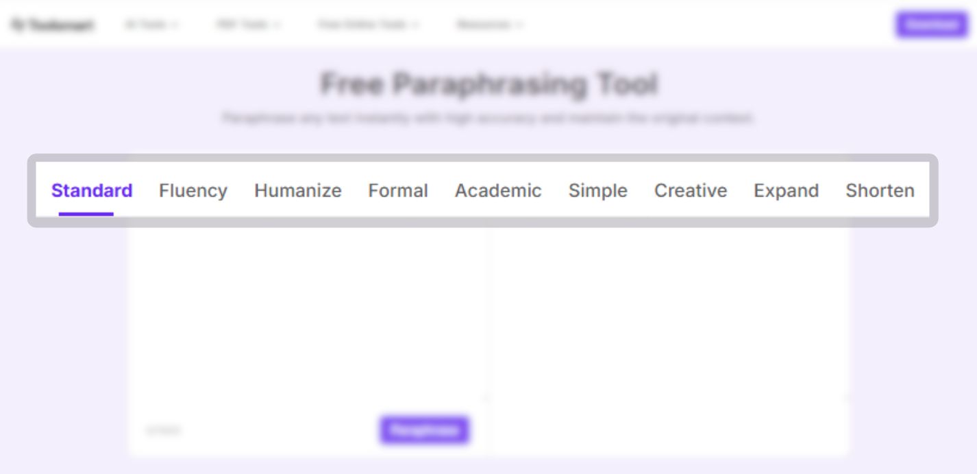 Toolsmart Paraphrasing tool 스타일들