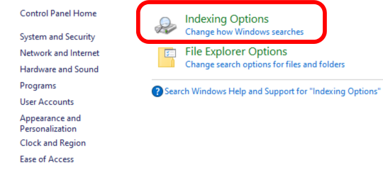 Indexing Options