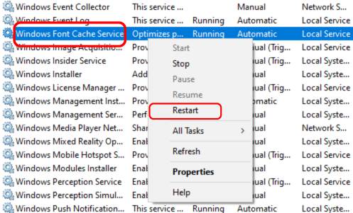 Windows Font Cache Service Restart