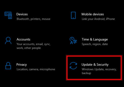 Update & Security options