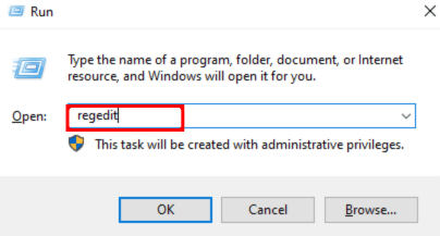 Alt text: type regedit