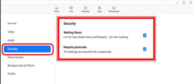 Enable Passcodes and Waiting room