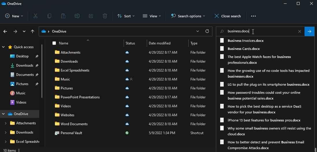 File Explorer Search Operators