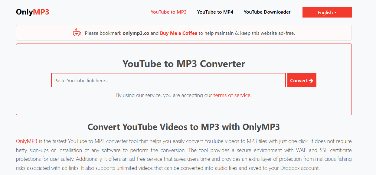 OnlyMP3 website interface