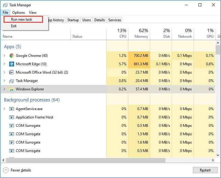 Task Manager Run New Task