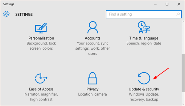 Go to Update & Security