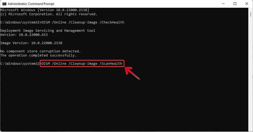 Execute the ScanHealth command