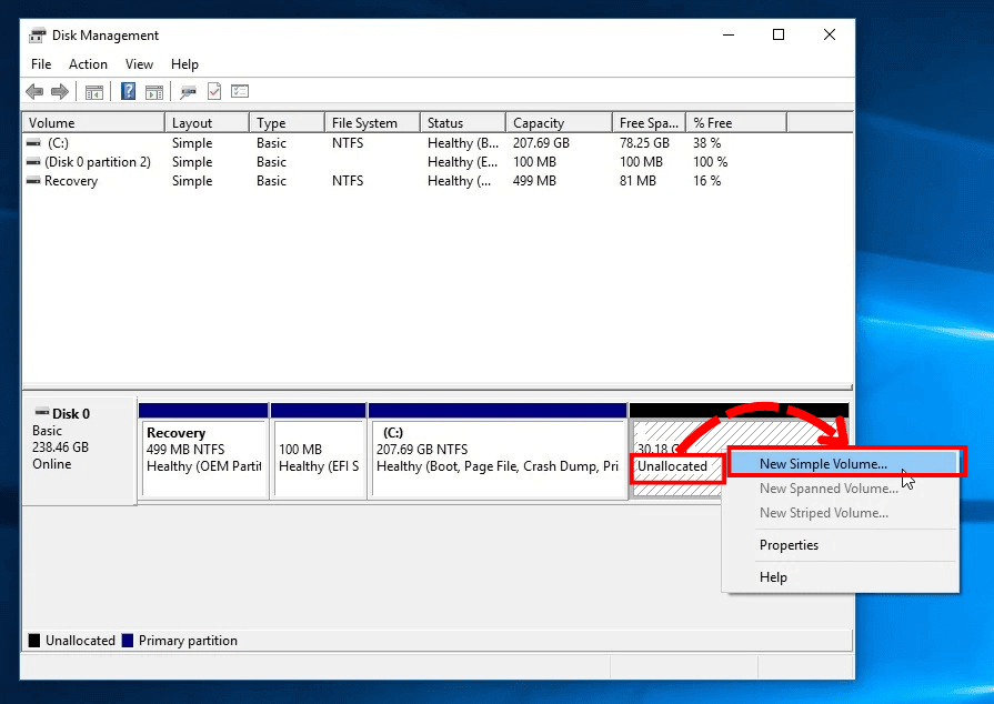 Click New simple volume