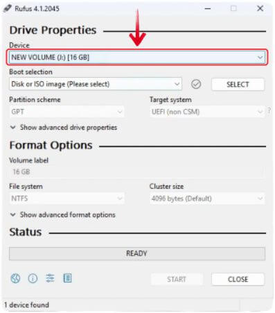 Select USB drive
