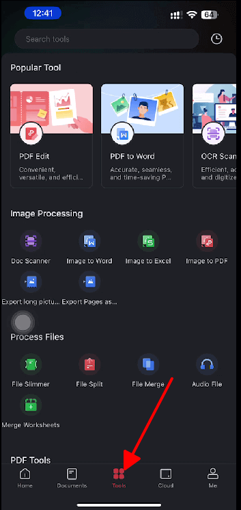 Select the ‘Tools’ icon