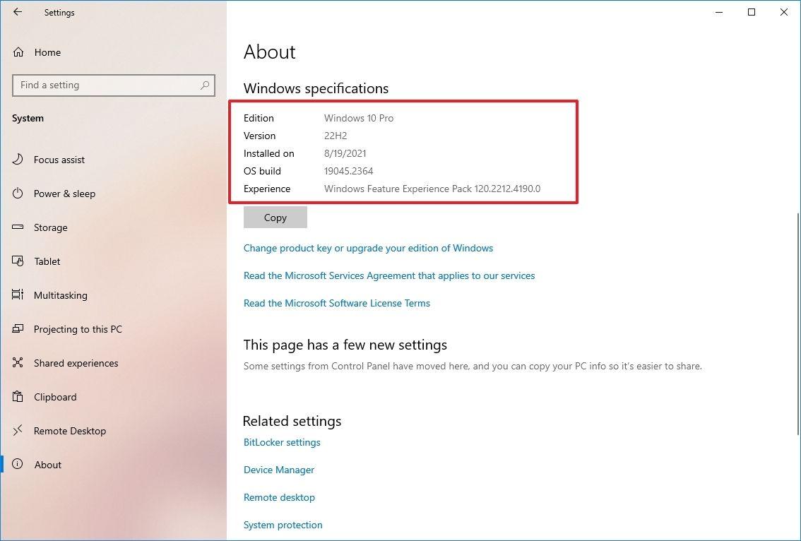 Windows specifications