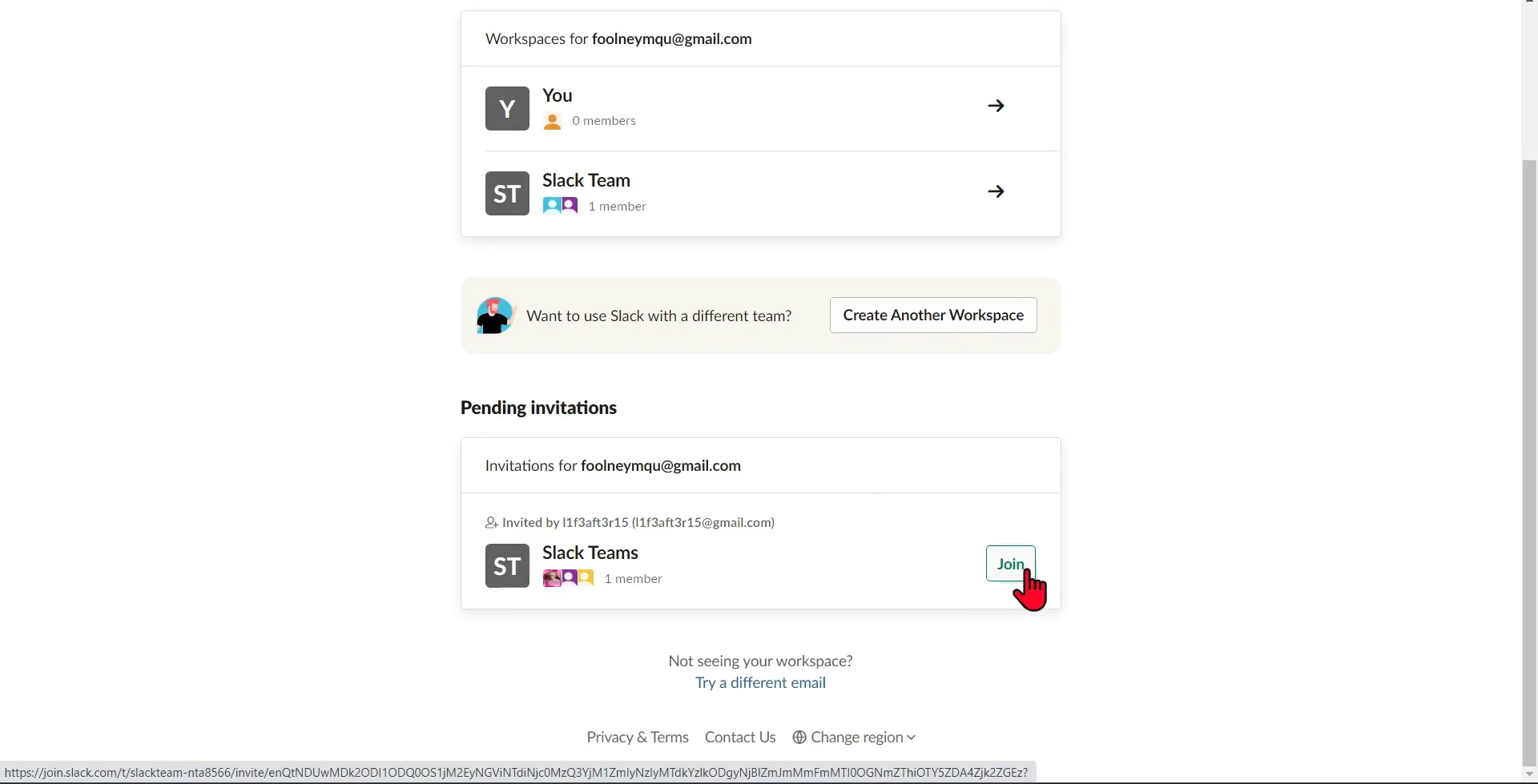 Join via a workspace invite