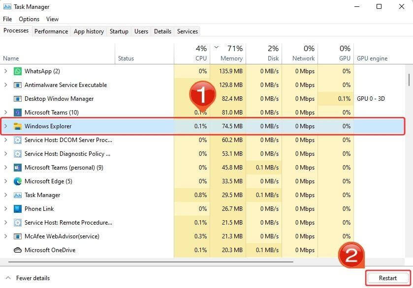 Restart Windows Explorer