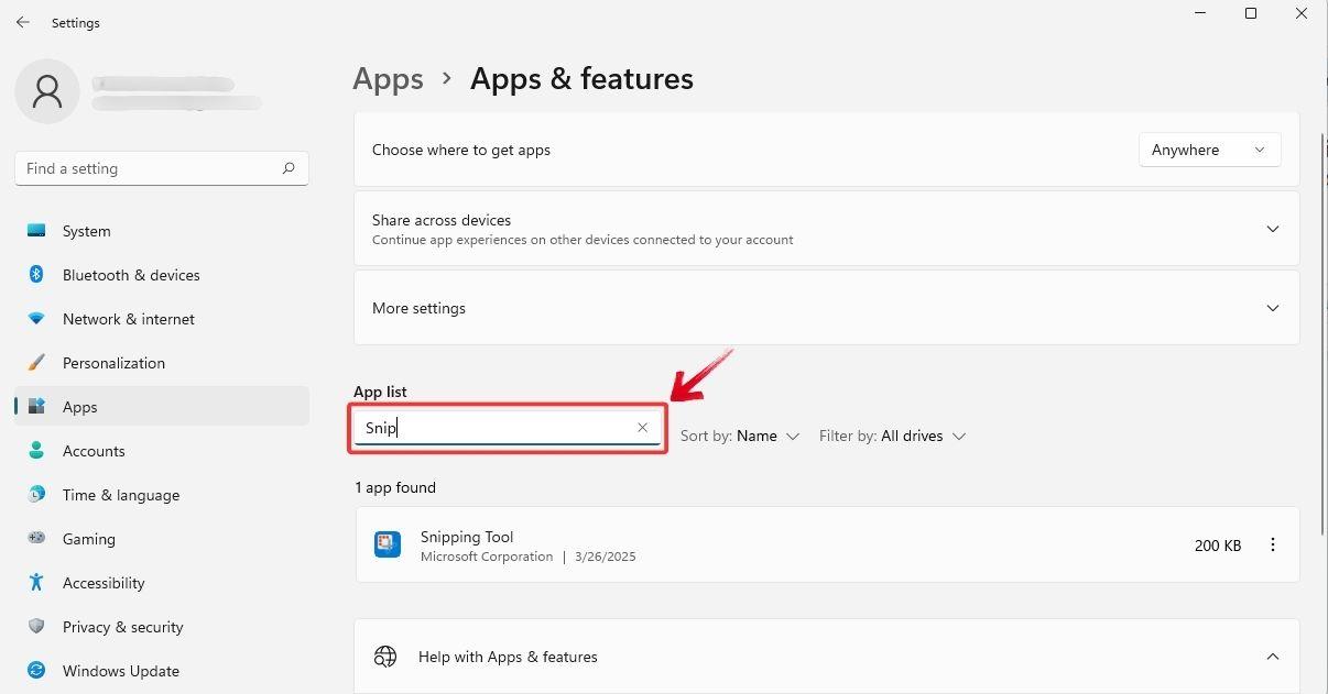 Find Snip & Sketch app