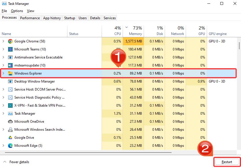 Restart Windows Explorer