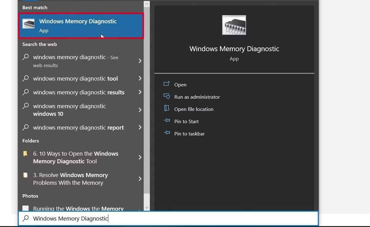 Windows Memory Diagnostic Search