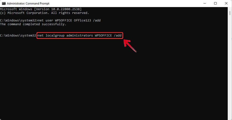 Add the new user to the Administrators group