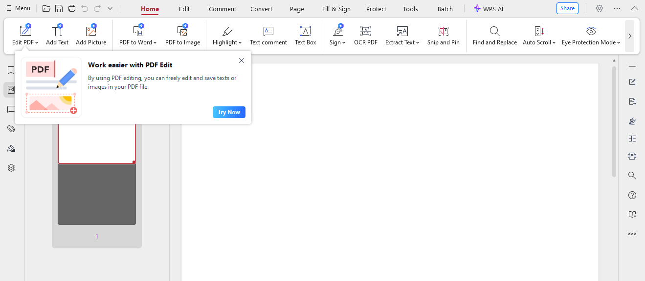 WPS Office PDF reader interface