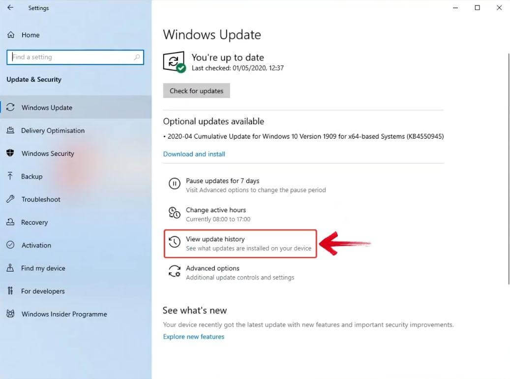 View update history on Windows 10