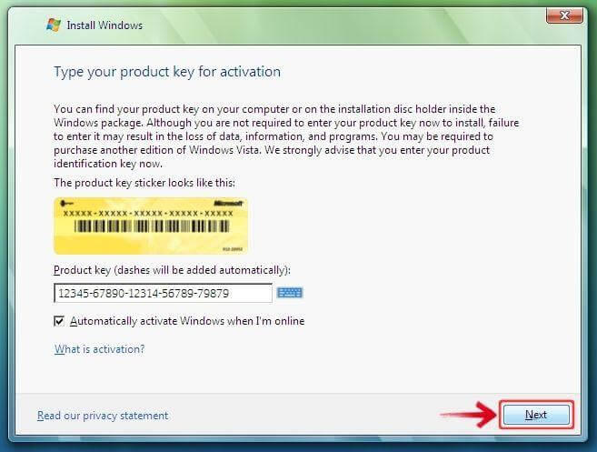 Enter product key