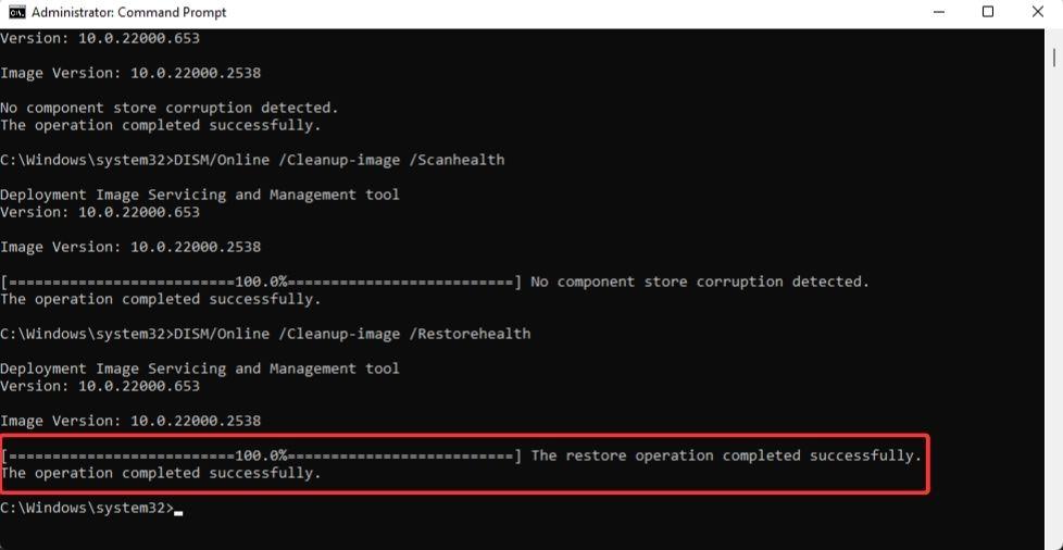 Restoration successful