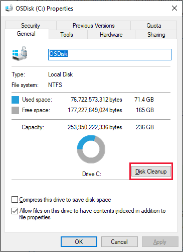 Windows disk cleanup tool interface