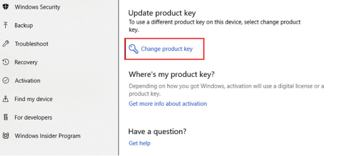 Click Change Product Key