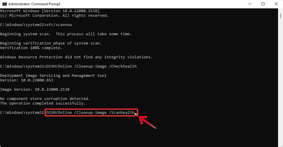 Run ScanHealth Command