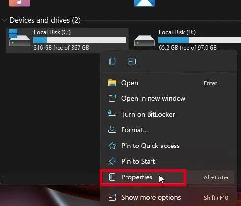 Disk drive right-click menu