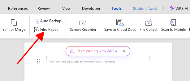 click File Repair to restore file