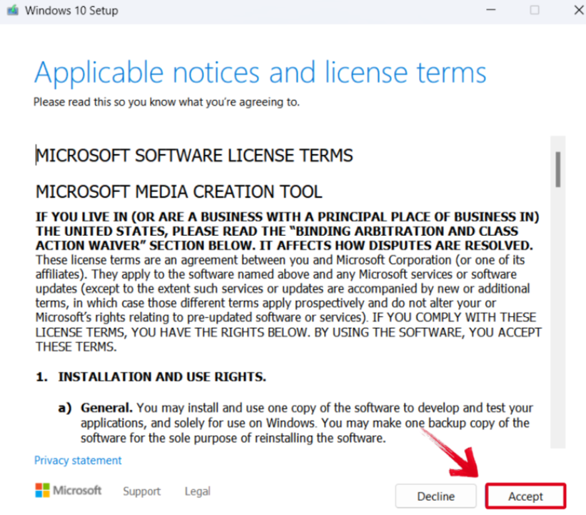 Windows 10 Setup License Terms