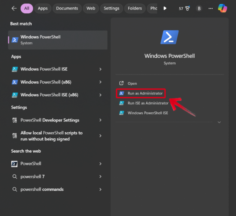 Running Windows PowerShell as Administrator