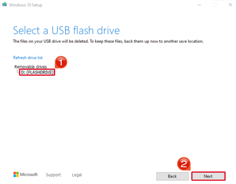USB Flash Drive Selection Screen